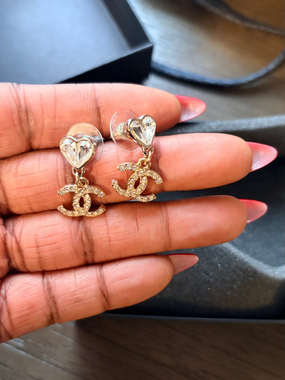 CHANEL silver Tone Crystal Heart CC Drop Earrings 2025 model